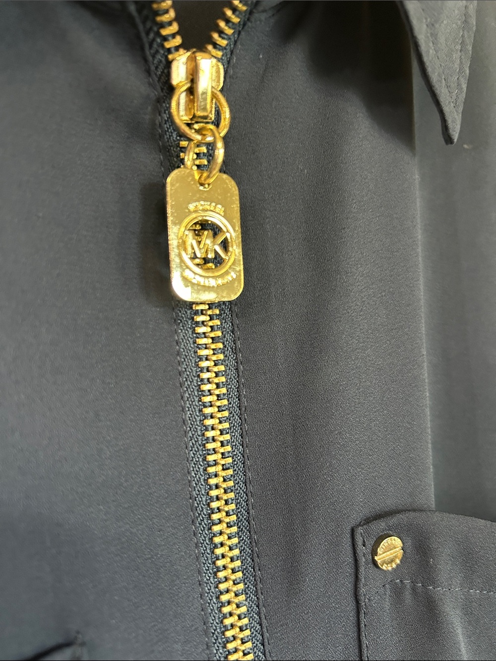 Michael Kors Navy Blue Zip-Pocket Blouse Size Large - Picture 3 of 7